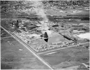 aerial of teepee burner at the old White Pine Sash company